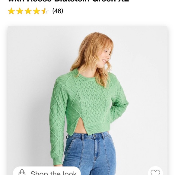 NWT Women’s XL Green Cropped Cable-Knit Crewneck Sweater from Future Collective - Picture 3 of 7